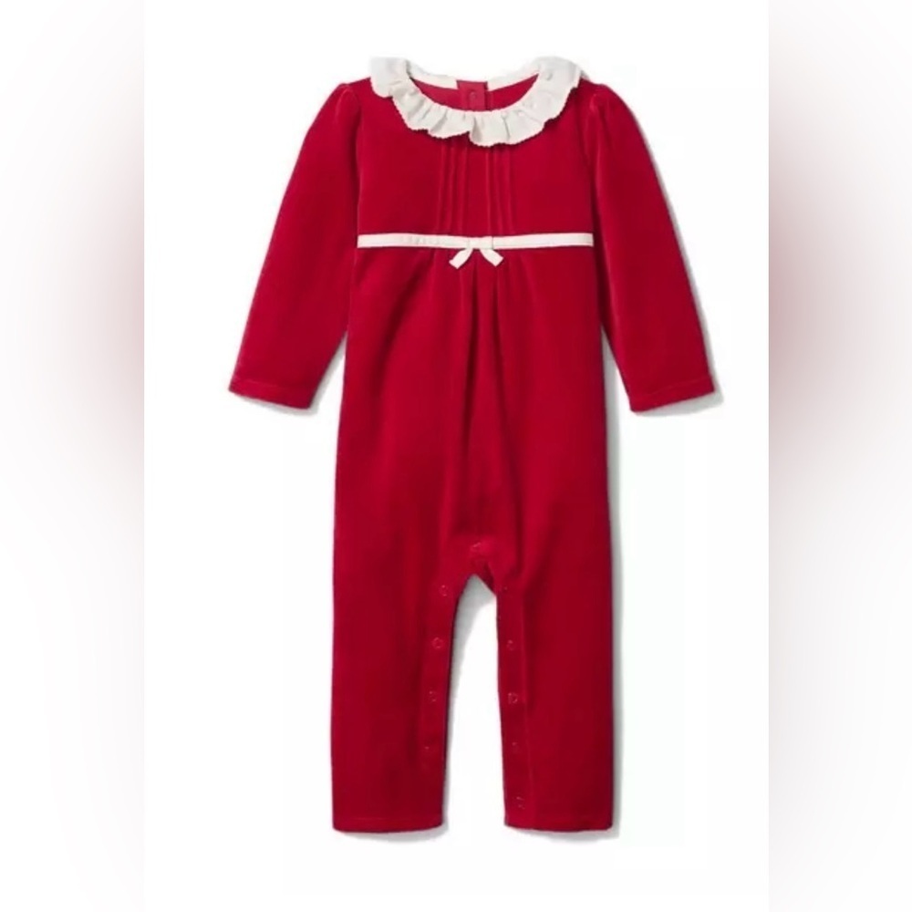 Janie and Jack Cotton Velour Red lunar new year Onesie White Ruffle Trim 6-12m